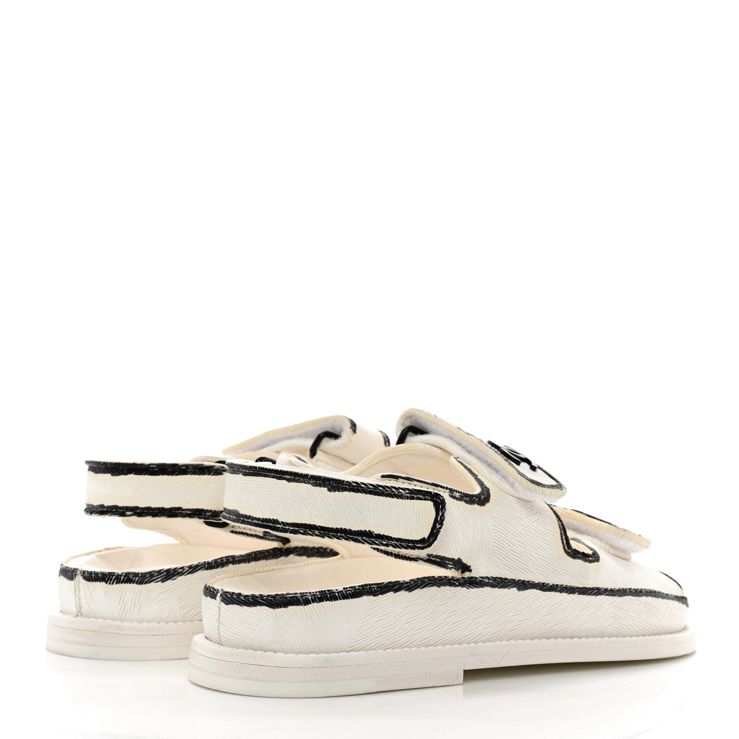 Calfskin Printed Velcro Dad Sandals 35 White Black