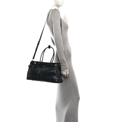Prada Glossy Calfskin Triangle Large Bonnie Shoulder Bag Black 2 of 9
