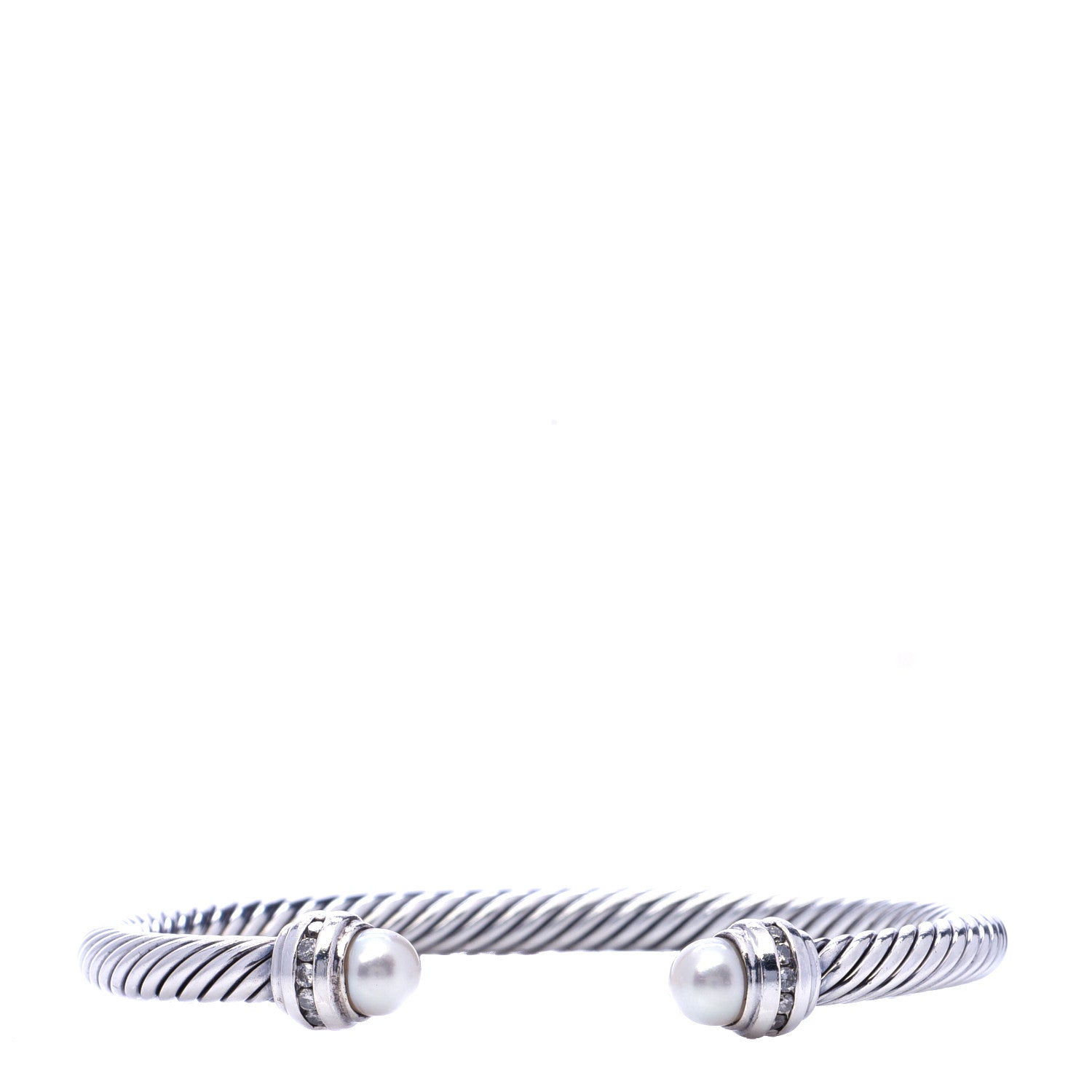 David Yurman Sterling Silver Diamond Pearl 5mm Cable Classics Princess Bracelet 1 of 6