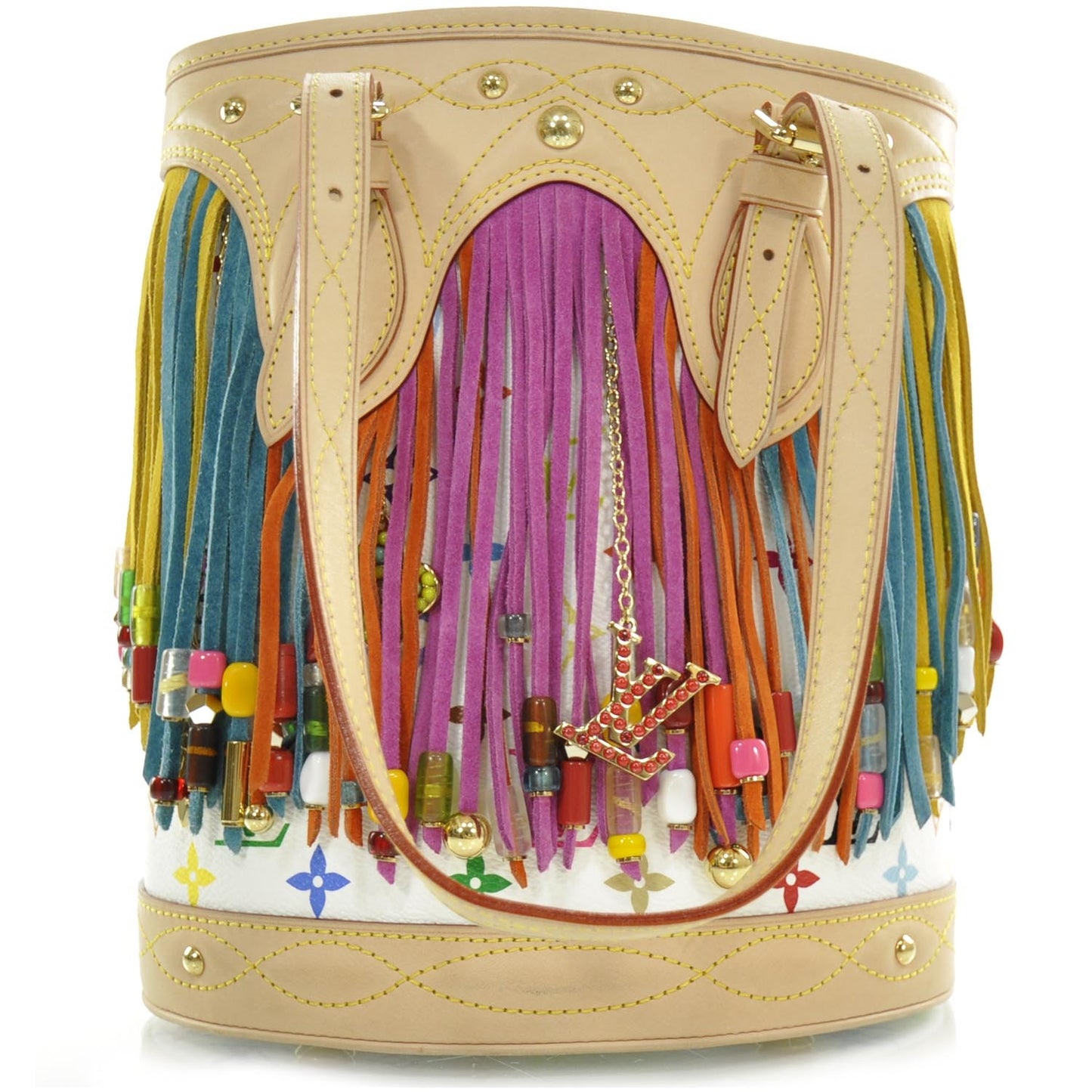 Monogram Multicolor Fringe Bucket White