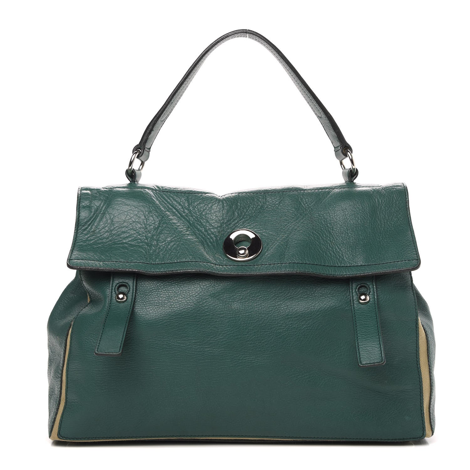 Saint Laurent Calfskin Canvas Large Muse Two Green Beige 1 of 12