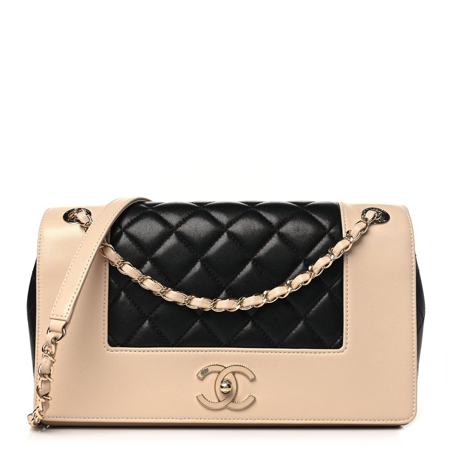 Sheepskin Quilted Vintage Mademoiselle Flap Beige Black