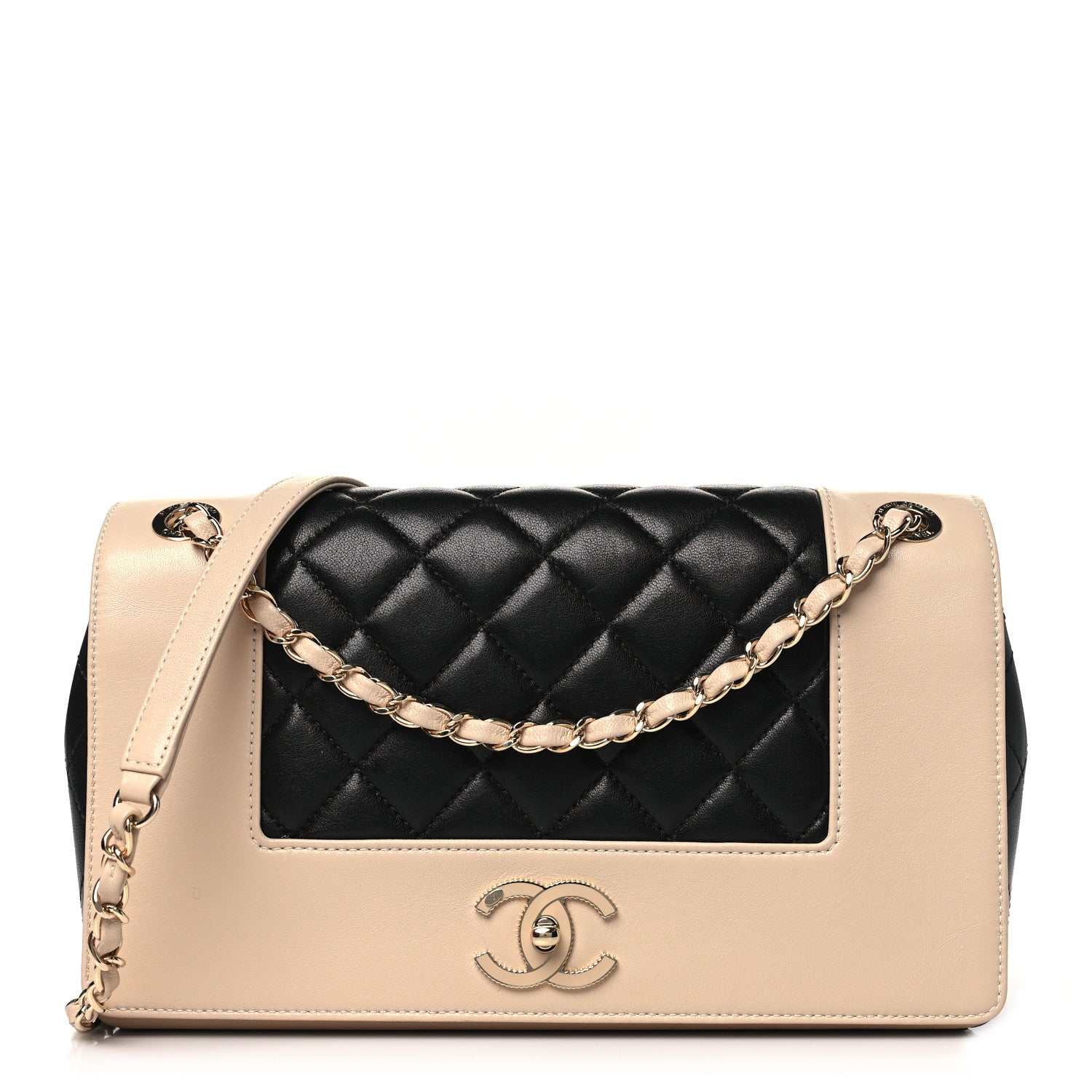 Chanel Sheepskin Quilted Vintage Mademoiselle Flap Beige Black 1 of 11