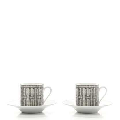 Hermes Porcelain Mosaique au 24 Coffee Cup and Saucer Set of 2 1 of 12