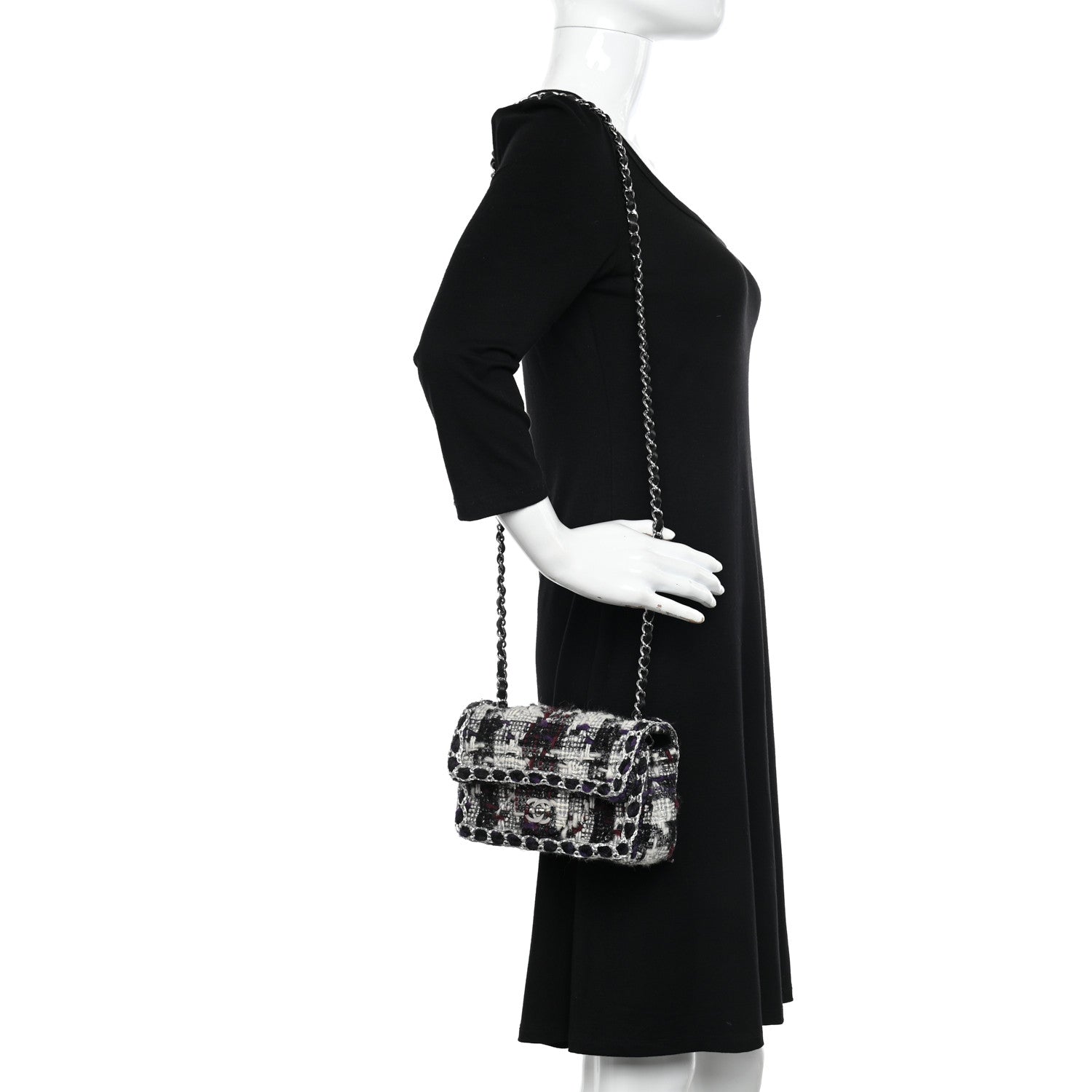 Chanel Tweed Quilted Mini Rectangular Flap Black White Multicolor 2 of 10
