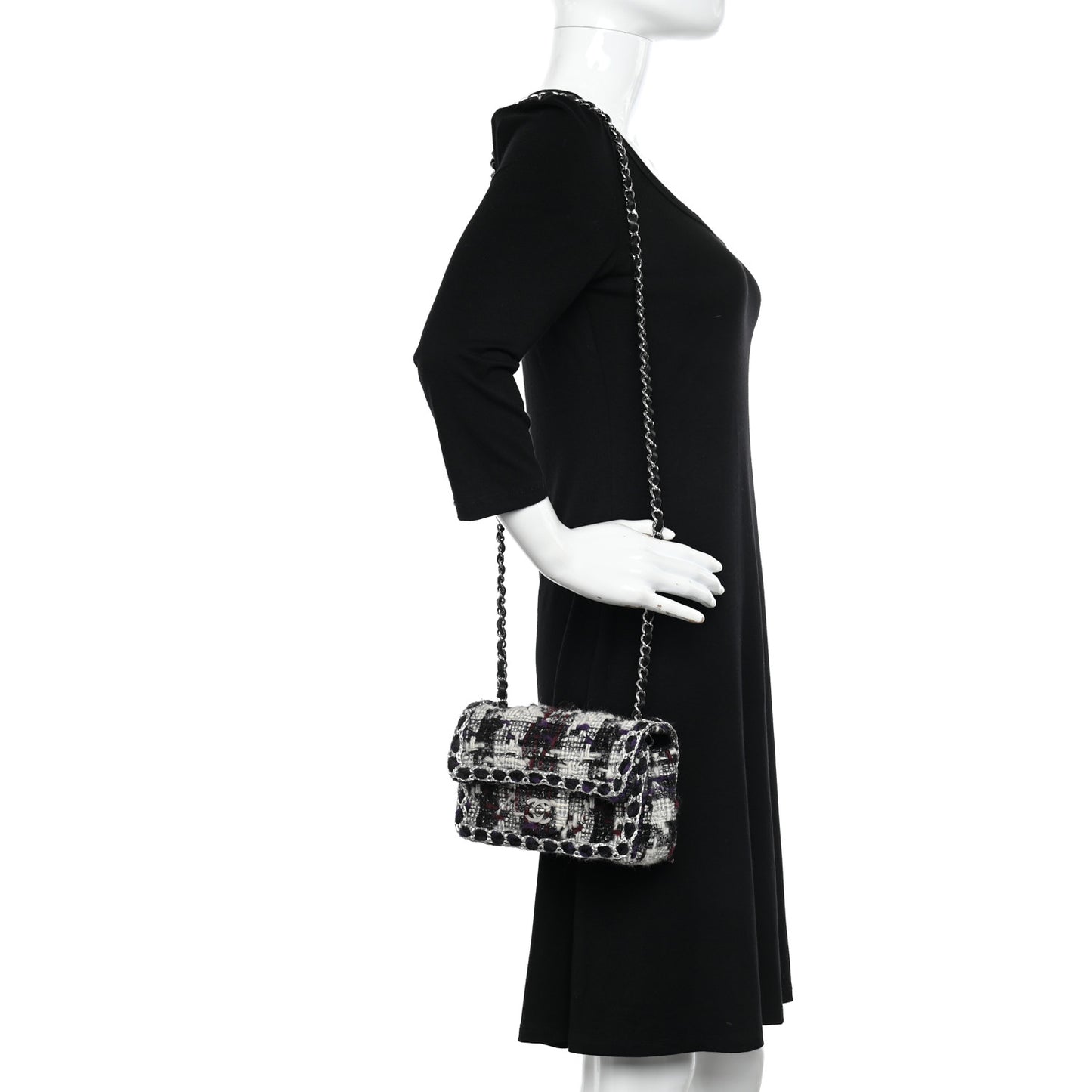 Tweed Quilted Mini Rectangular Flap Black White Multicolor