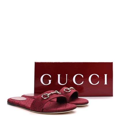 Gucci Canvas GG Monogram Horsebit Flat Slide Sandals 41 Rosso Ancora 10 of 10