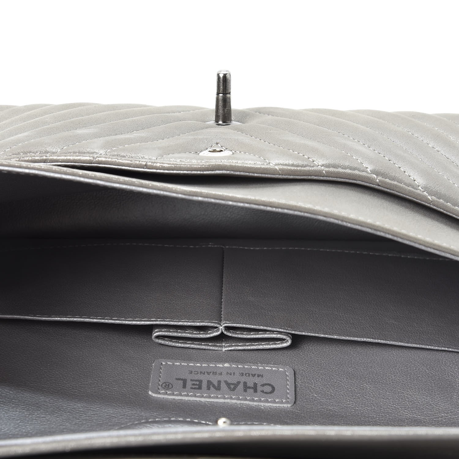 Chanel Iridescent Calfskin Chevron Quilted Medium Double Flap Silver 4 of 11