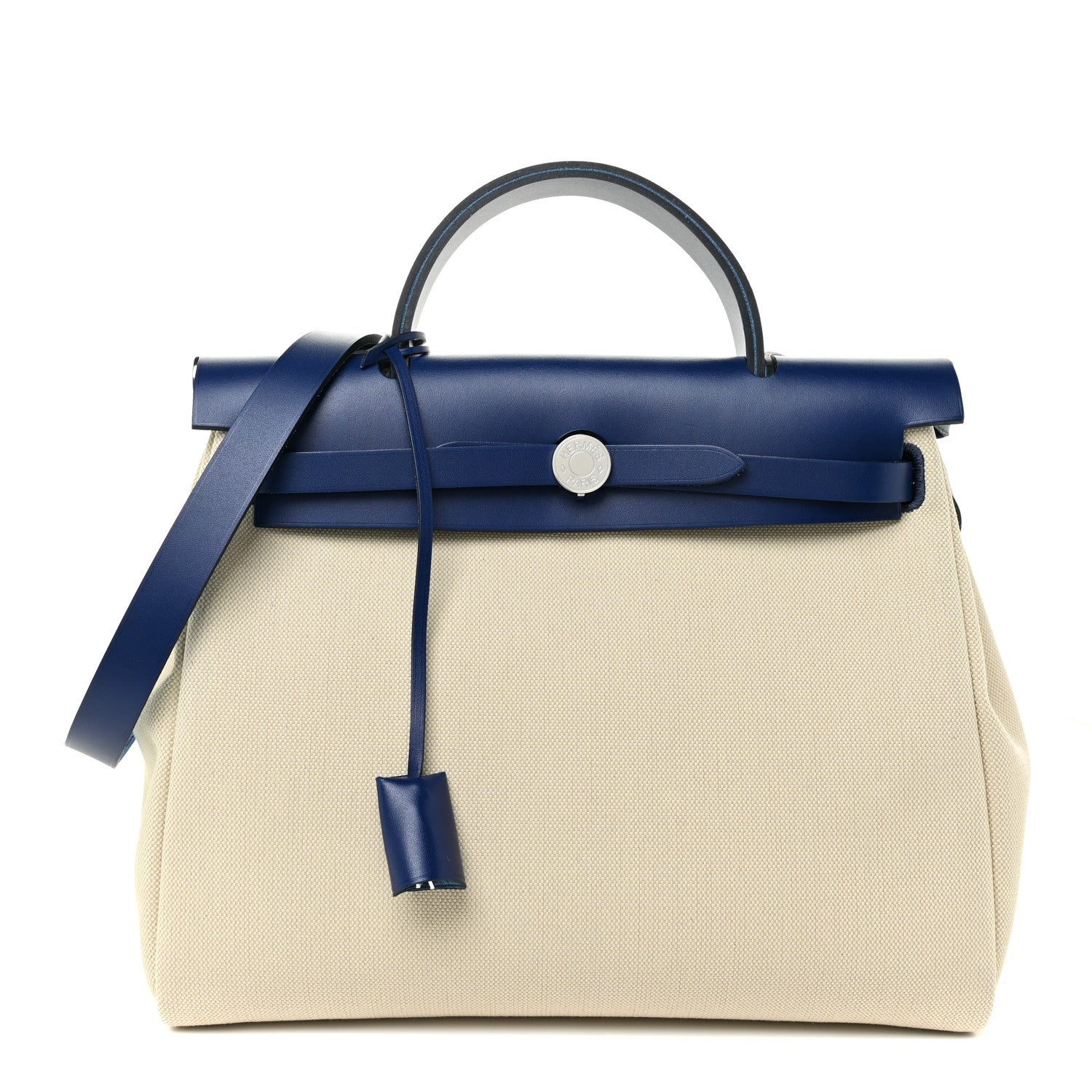 Hermes Toile H Vache Hunter Herbag Zip Retourne 31 PM Beton Bleu Saphir 2 of 11