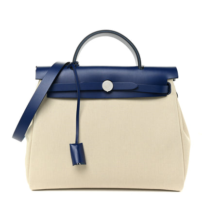 Hermes Toile H Vache Hunter Herbag Zip Retourne 31 PM Beton Bleu Saphir 2 of 11