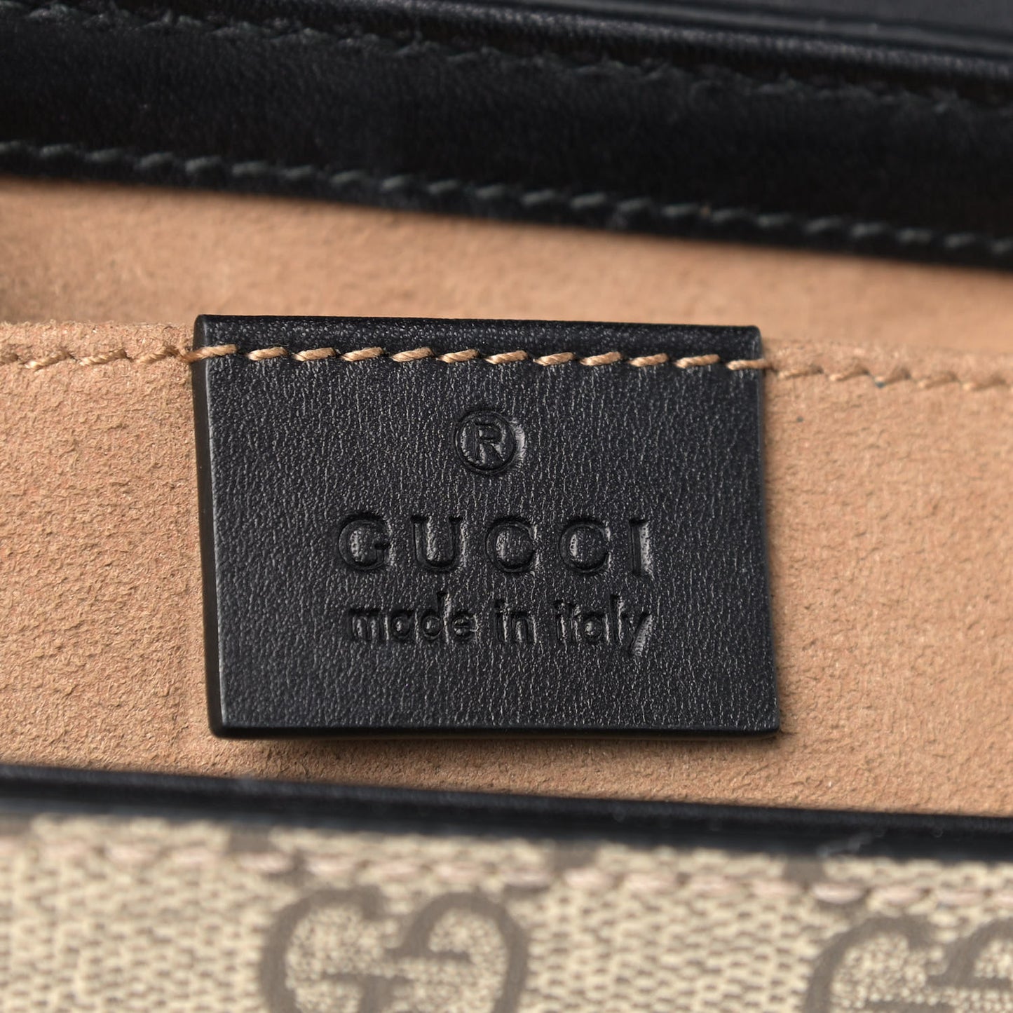 GG Supreme Monogram Calfskin Small Padlock Shoulder Bag Beige Black Cuir