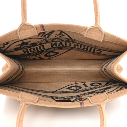 Christian Dior Canvas Jute Embroidered Medium Book Tote Black Beige 5 of 11