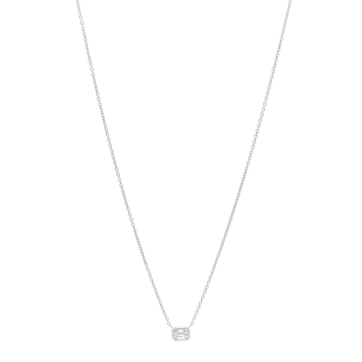 18K White Gold Diamond .17ct Emerald Cut Diamonds By The Inch Necklace