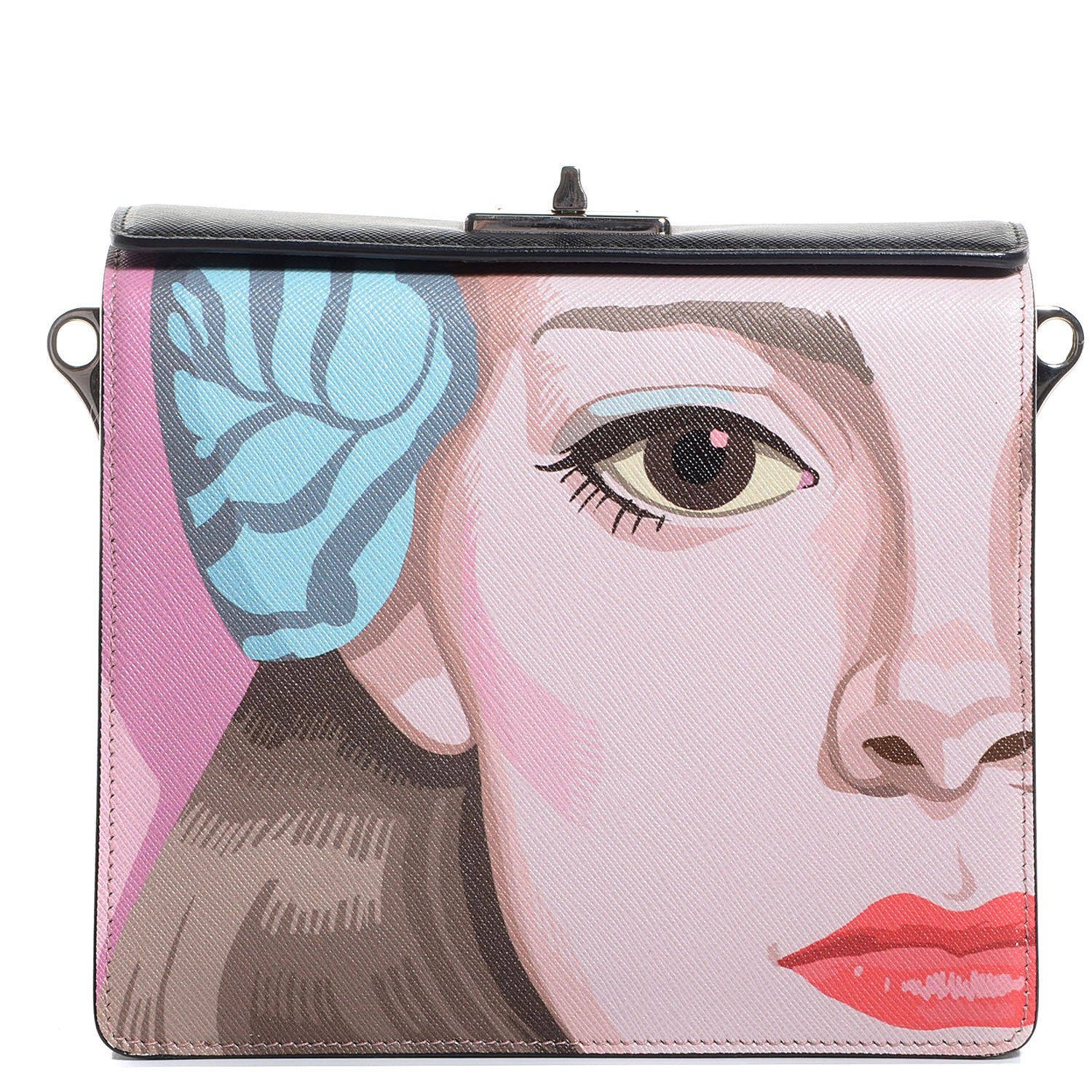 Prada Saffiano Face Art Shoulder Bag Alabaster Nero Black 1 of 9