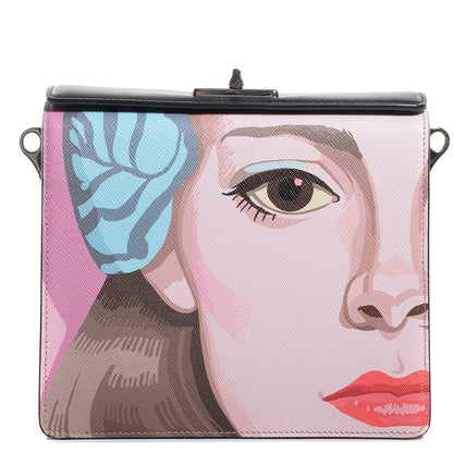 Prada Saffiano Face Art Shoulder Bag Alabaster Nero Black 1 of 9