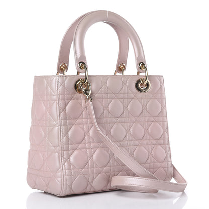 Christian Dior Pearly Lambskin Cannage Medium Lady Dior Lotus 3 of 12