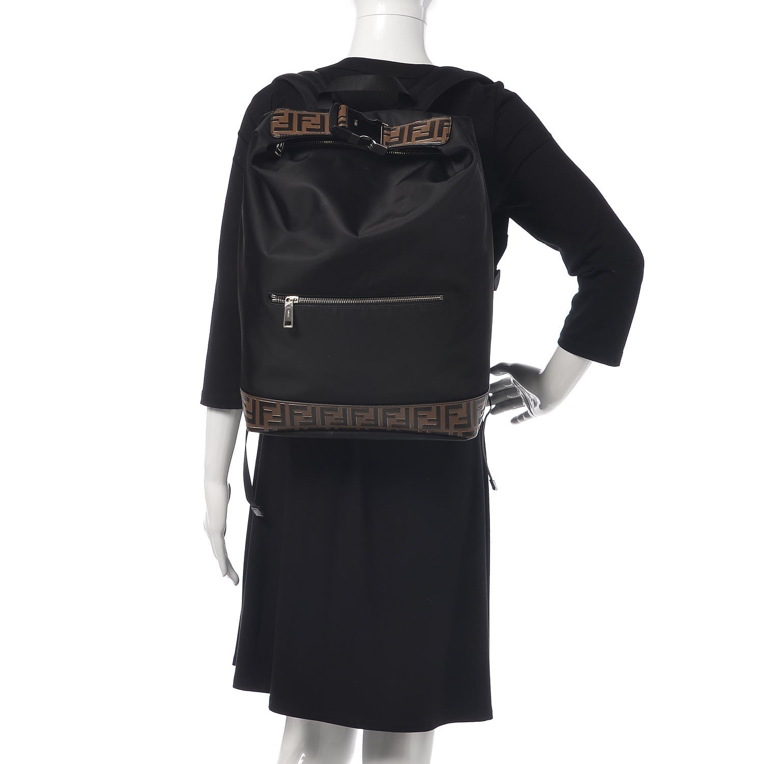 Fendi Nylon Vitello FF 1974 Embossed Cross Strap Backpack Black Maya 2 of 11