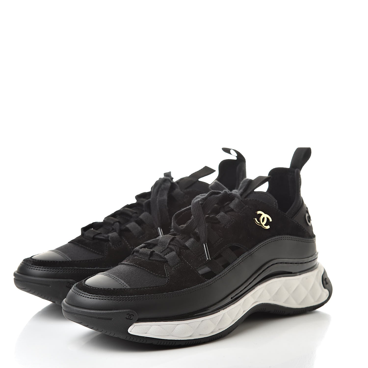 Chanel Fabric Calfskin Suede CC Sneakers 40 Black 3 of 9