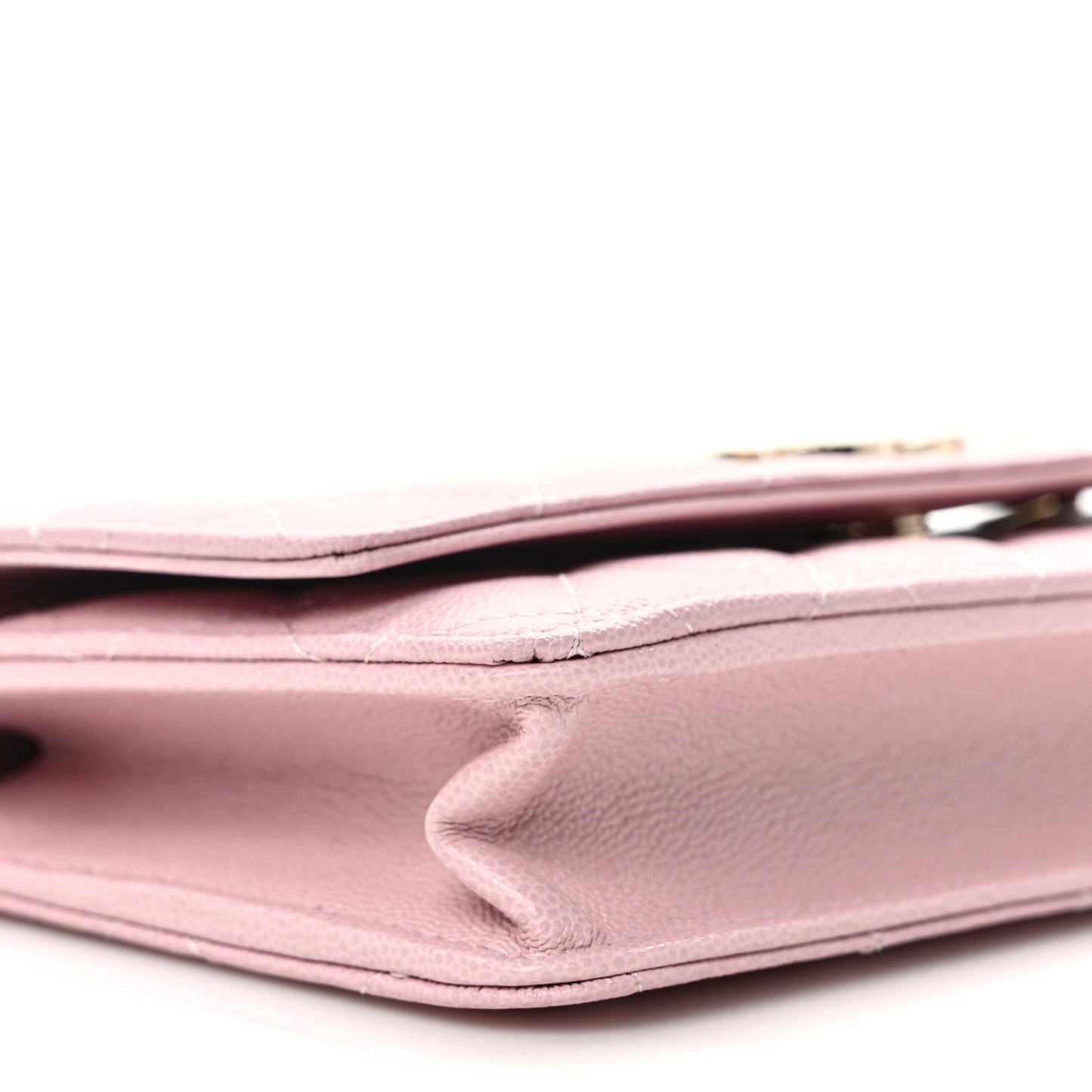 Caviar Quilted Studded CC Wallet on Chain WOC Light Pink
