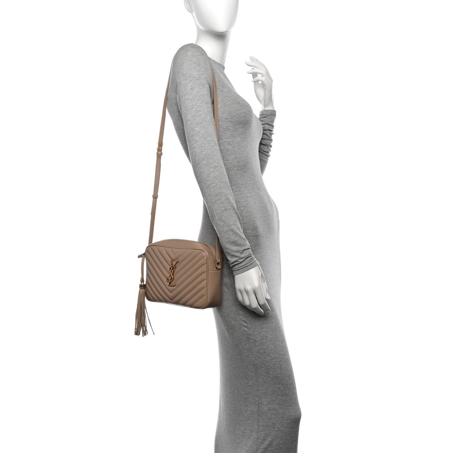 Saint Laurent Calfskin Matelasse Monogram Lou Camera Bag Dark Beige 2 of 10