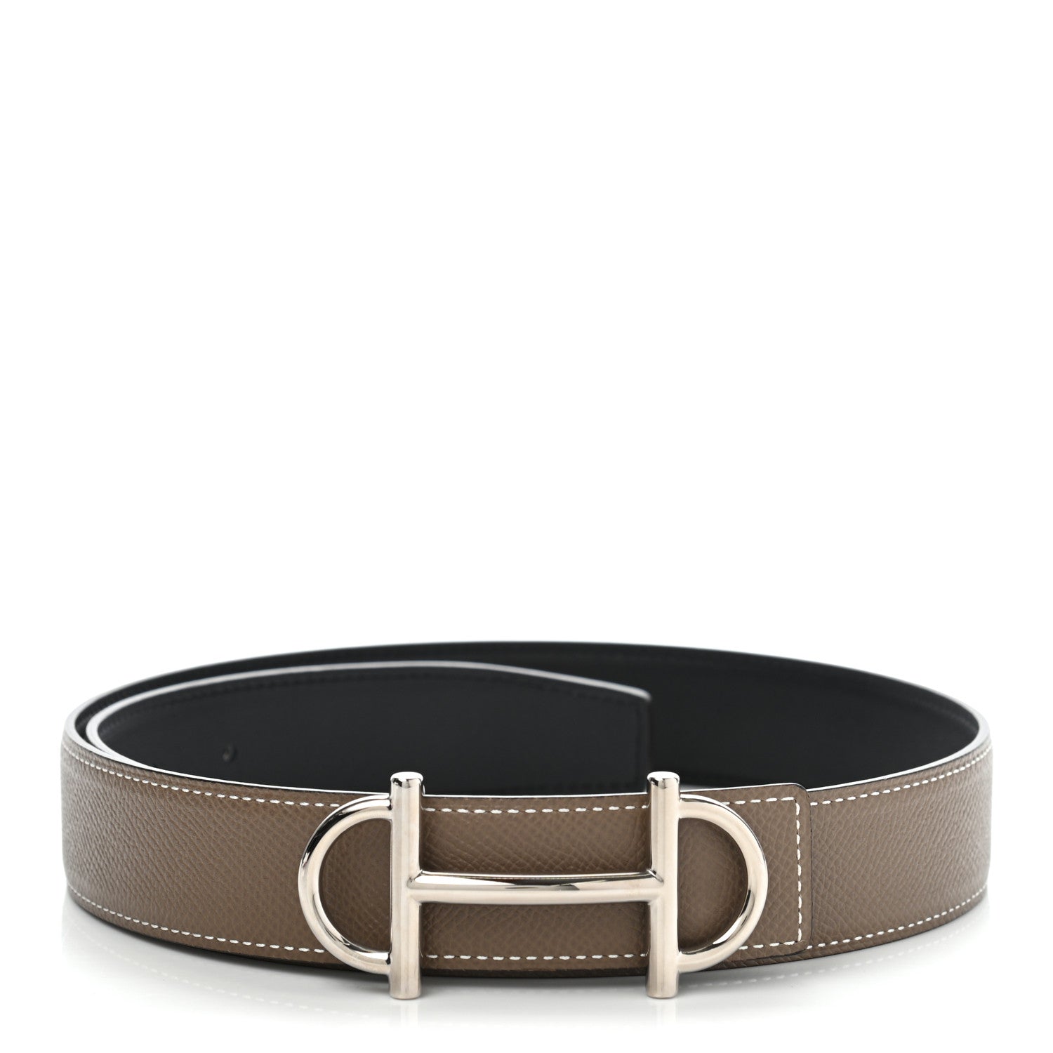 Hermes Swift Epsom 24mm Gamma Belt 75 Black Etoupe 1 of 7