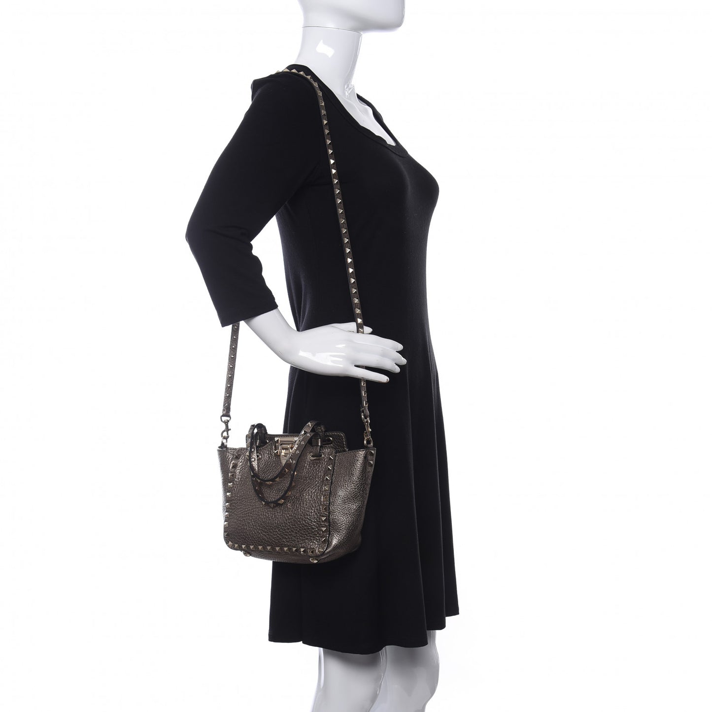 Metallic Alce Printed Calfskin Mini Rockstud Tote Sasso