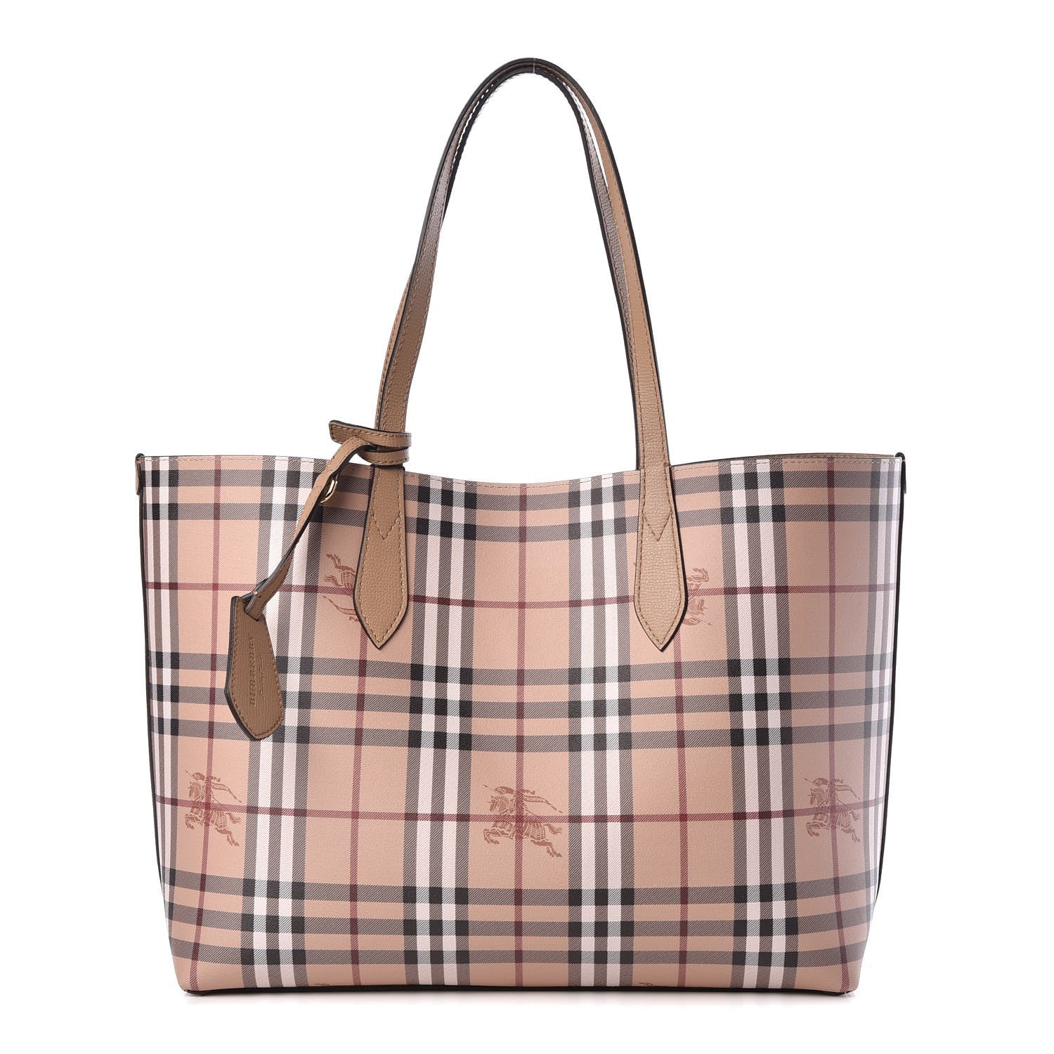 Burberry Grainy Calfskin Haymarket Check Medium Reversible Tote Mid Camel 4 of 13