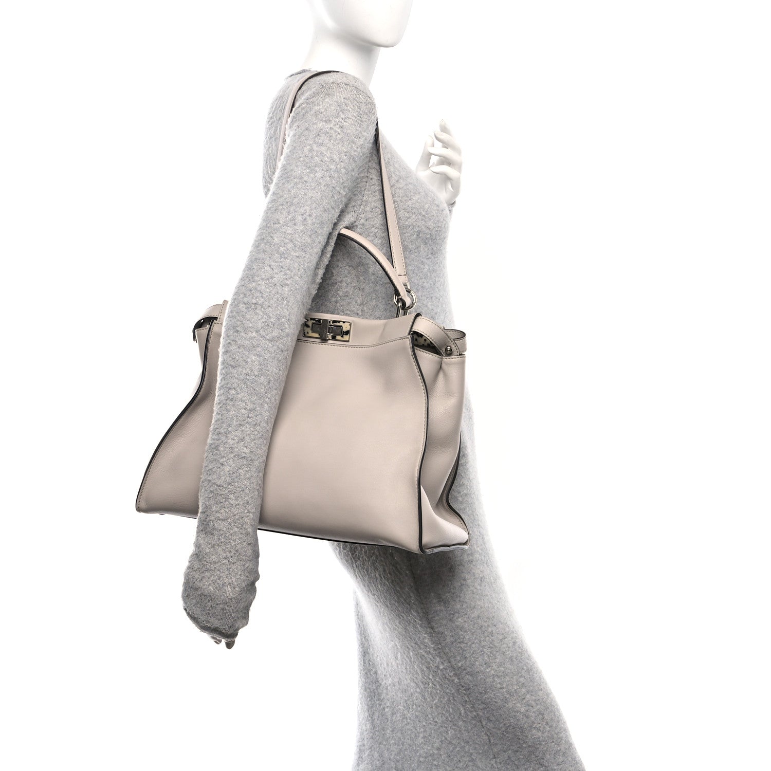 Fendi Vitello Seta Plexiglass Granite Large Peekaboo Iconic Satchel Polvere 2 of 9