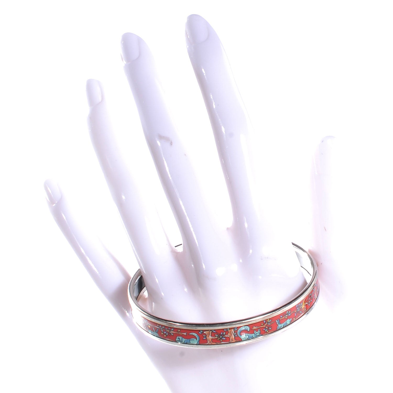 Hermes Enamel Printed Narrow Forest Animals Bracelet 65 Red 2 of 5