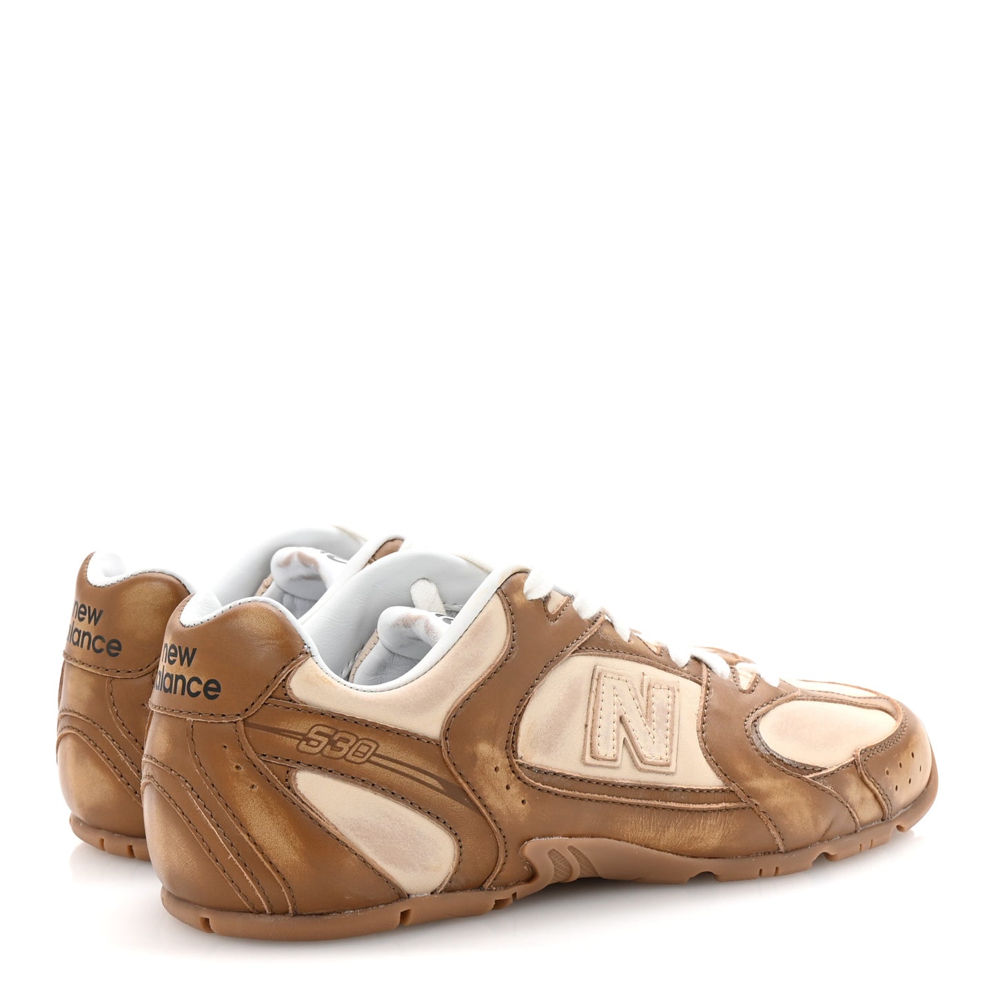 X NEW BALANCE Bleached Calfskin 530 SL Sneakers 38 Cinnamon Travertine Gray