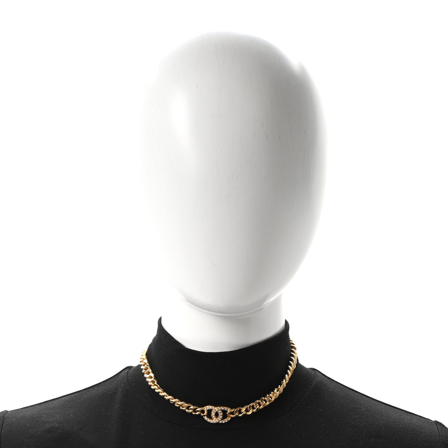 Chanel Metal Crystal Textured CC Chain Choker Necklace Gold 2 of 5