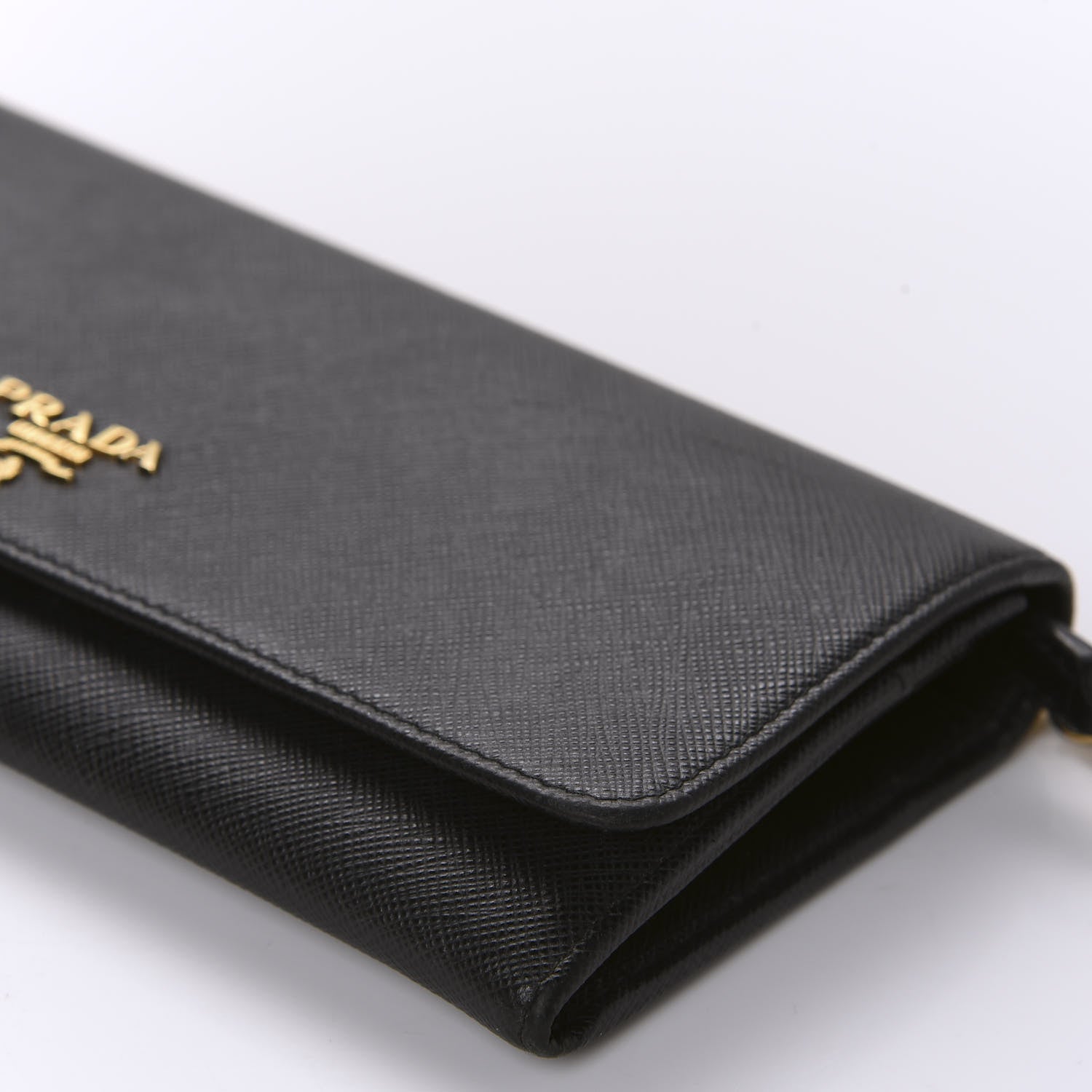 Prada Saffiano Metal Oro Chain Wallet Black 7 of 10