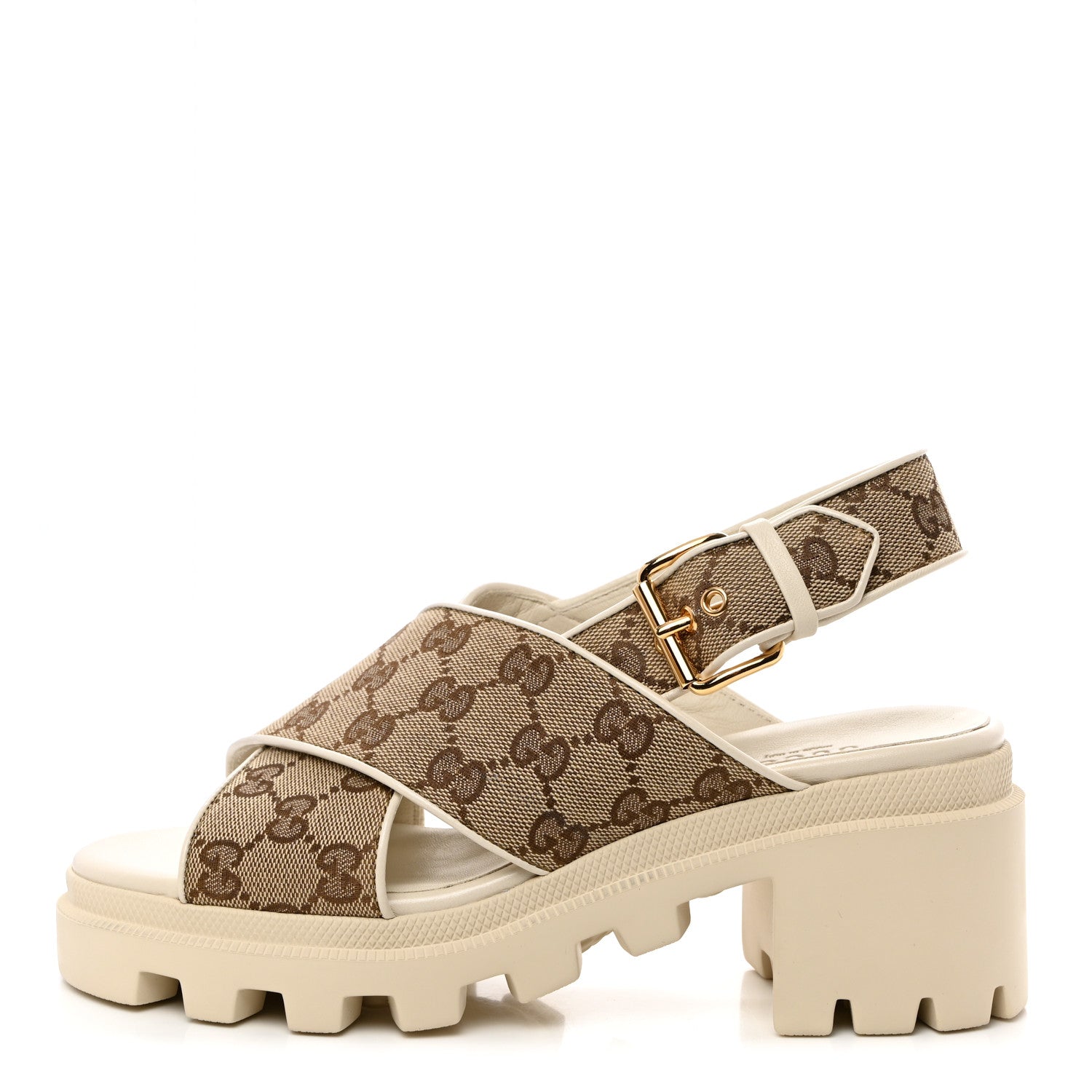 Gucci Monogram Granada Kid Trip 40/72mm Lug Sole Sandals 38 Beige Ebony Mystic White 1 of 10