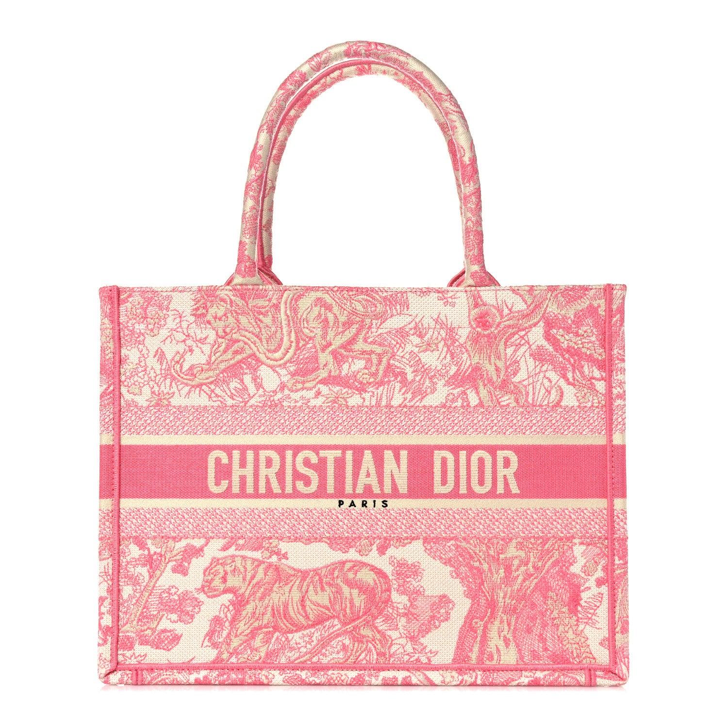 Christian Dior Canvas Embroidered Medium Dioriviera Toile De Jouy Book Tote Peony Pink 1 of 11
