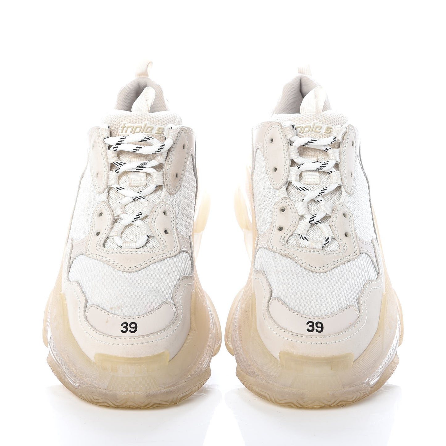 Fabric Mesh Clear Sole Womens Triple S Sneakers 39 White
