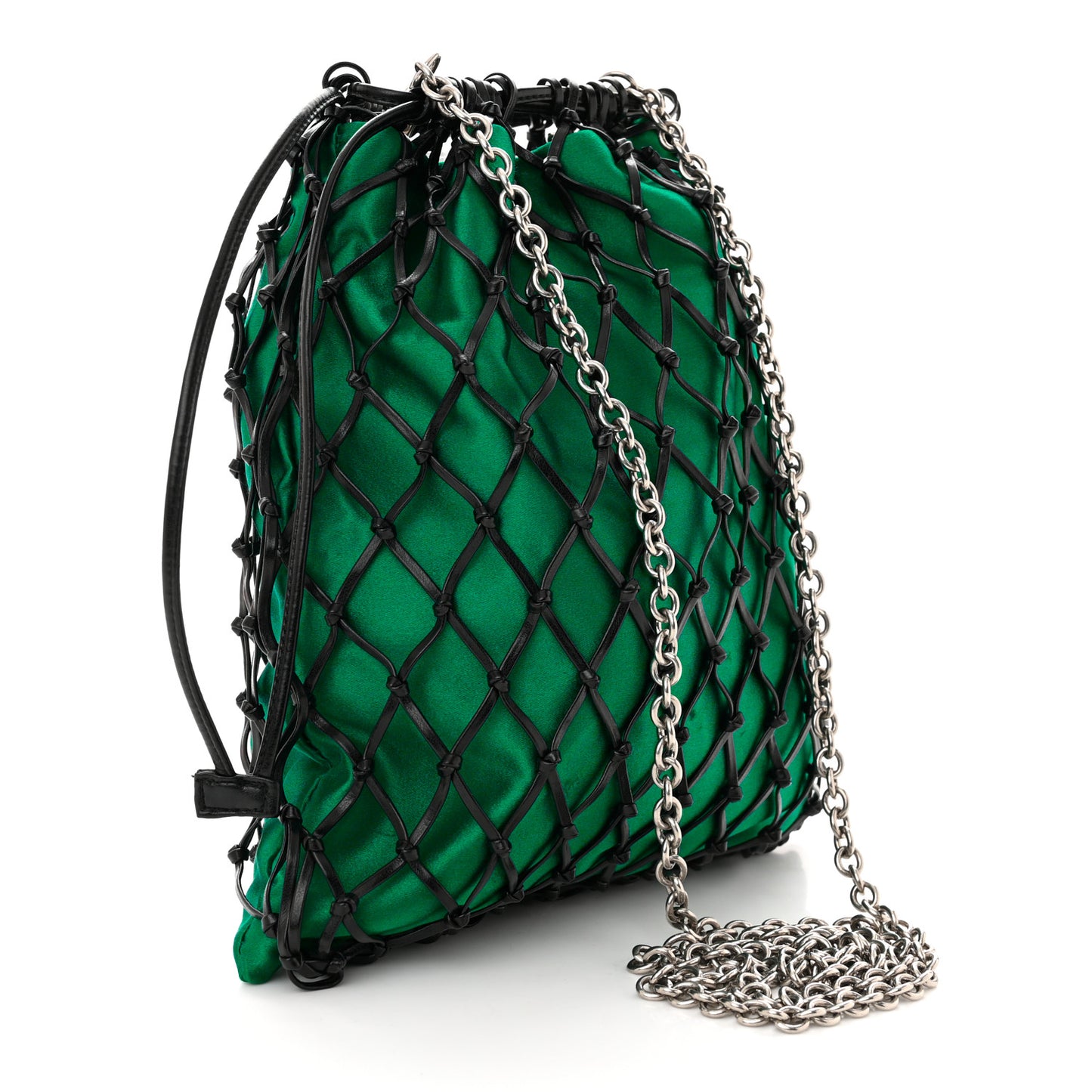 Satin Net Chain Bag Green Black