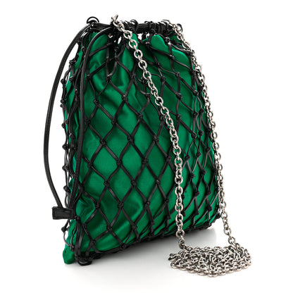 Prada Satin Net Chain Bag Green Black 3 of 9