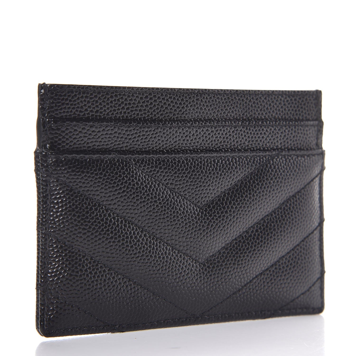 Saint Laurent Grain De Poudre Matelasse Chevron Monogram Credit Card Case Black 3 of 8