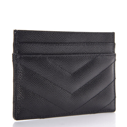 Saint Laurent Grain De Poudre Matelasse Chevron Monogram Credit Card Case Black 3 of 8