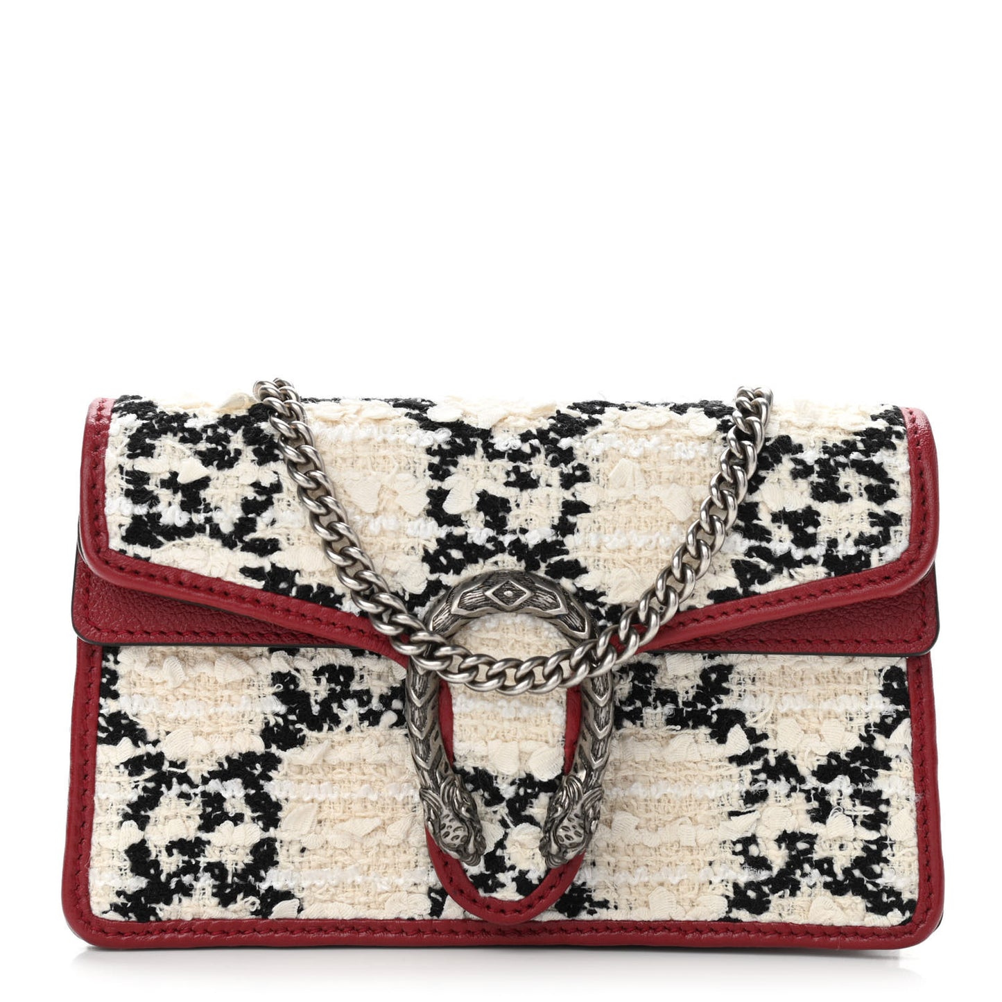 Tweed GG Monogram Super Mini Dionysus Shoulder Bag White Black Romantic Cherry