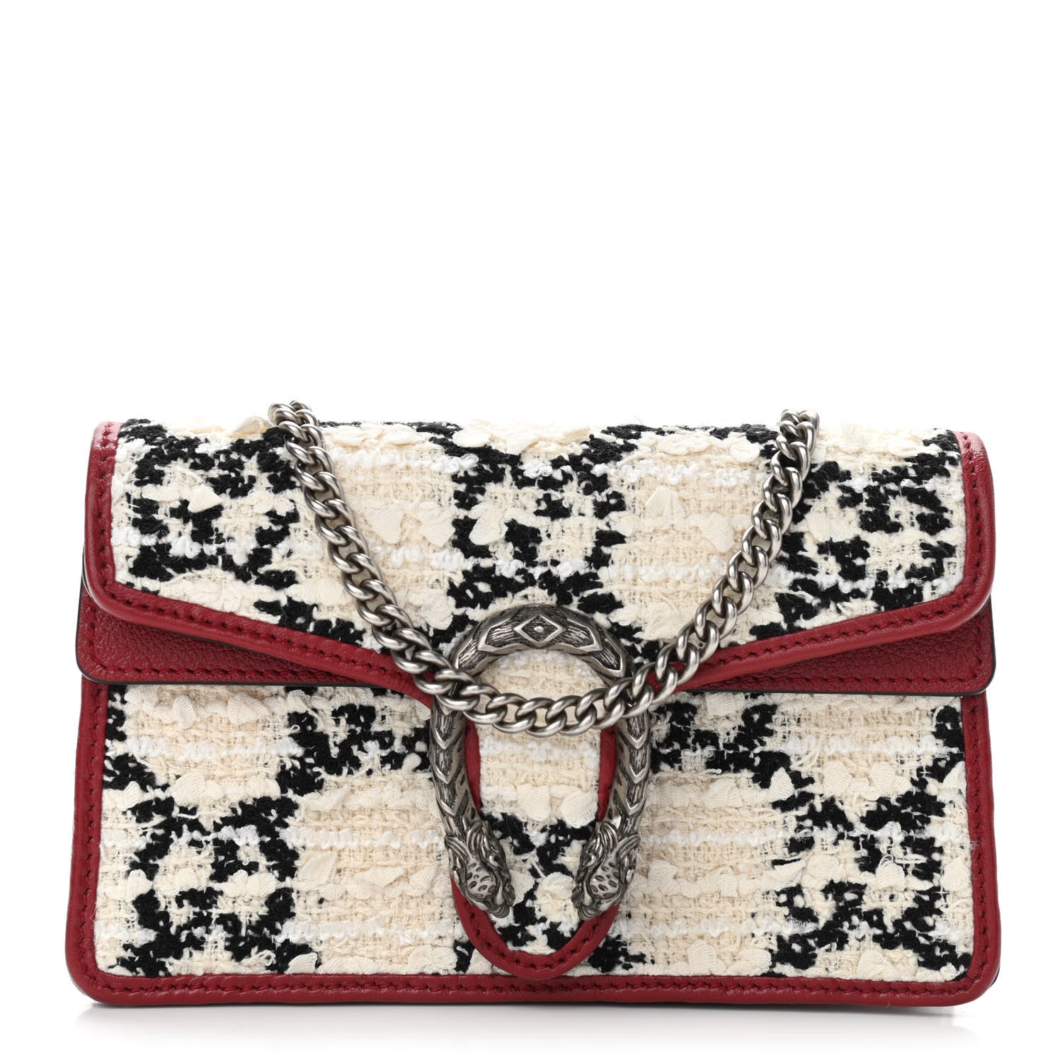 Gucci Tweed GG Monogram Super Mini Dionysus Shoulder Bag White Black Romantic Cherry 1 of 9