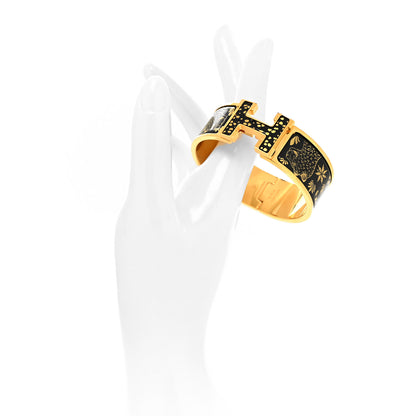 Hermes Enamel Printed Leopards Wide Clic Clac H Bracelet Jaune Or Black 2 of 5