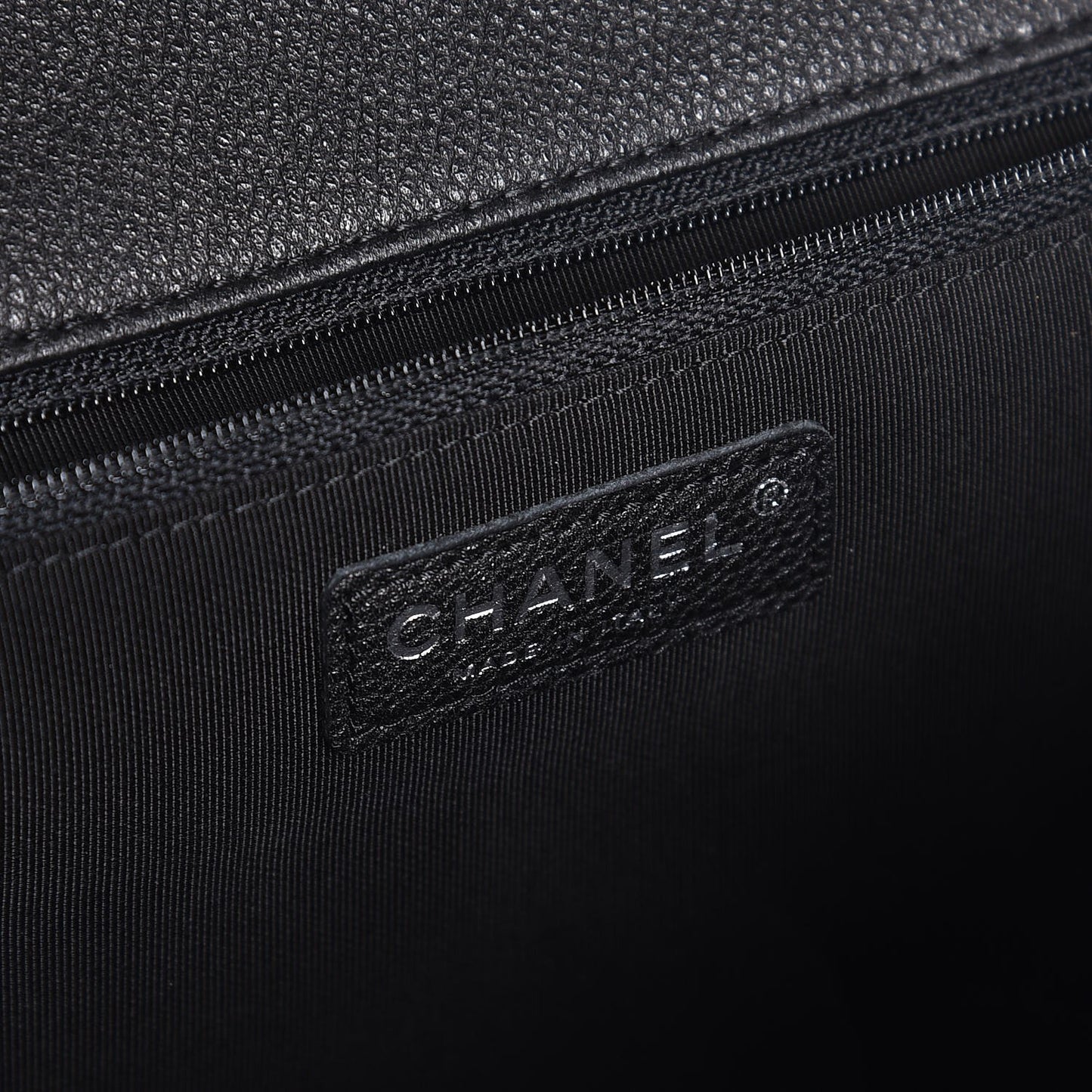 Caviar Chevron Quilted Large Puffy CC Flap Black