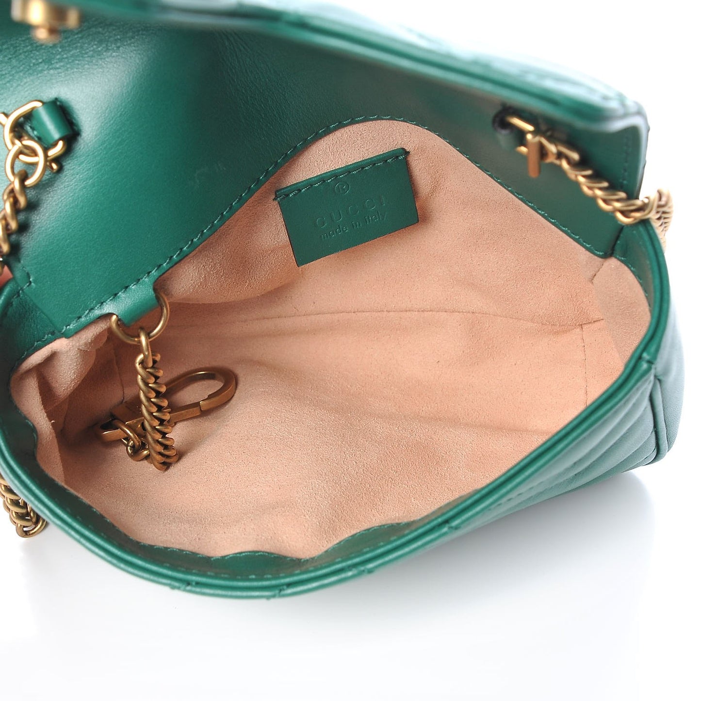 Calfskin Matelasse Super Mini GG Marmont Shoulder Bag Emerald Green