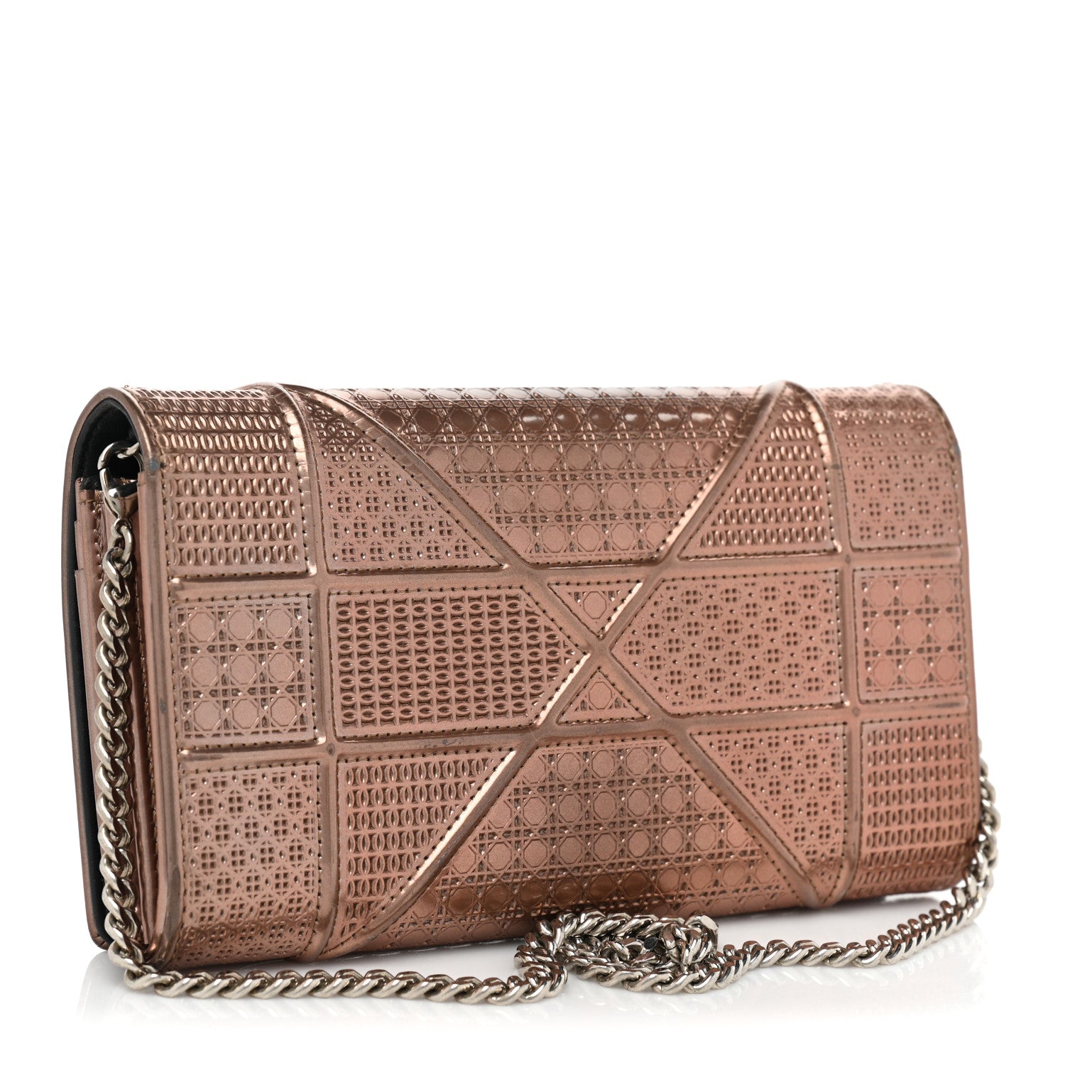 Christian Dior Metallic Patent Micro-Cannage Diorama Croisiere Chain Wallet Hyper Pink 3 of 17