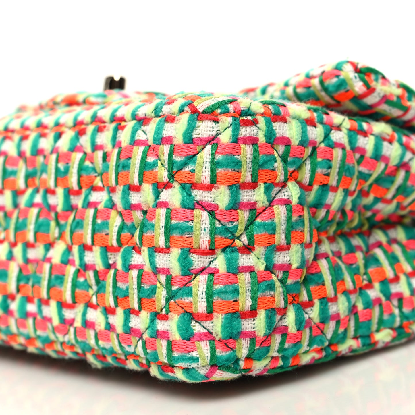Tweed Quilted Mini Rectangular Flap Green Multicolor