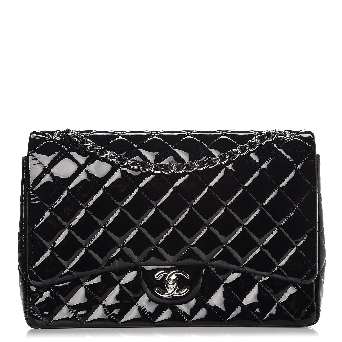 Patent Quilted Maxi Double Flap Black