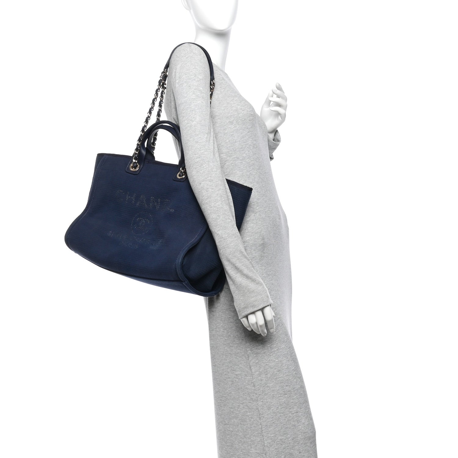 Chanel Mixed Fibers Calfskin Medium Deauville Tote Navy Blue 2 of 11