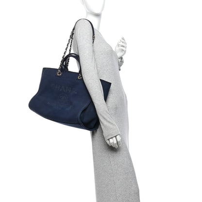 Chanel Mixed Fibers Calfskin Medium Deauville Tote Navy Blue 2 of 11
