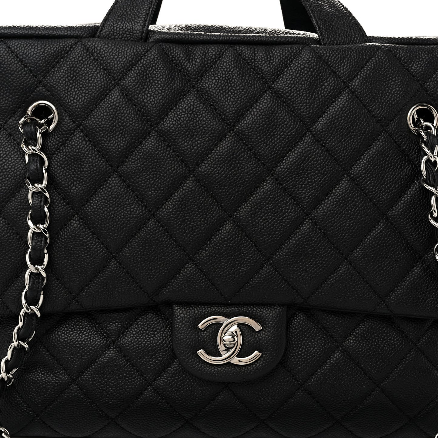 Caviar Quilted Large Travel Flap Tote Black Black